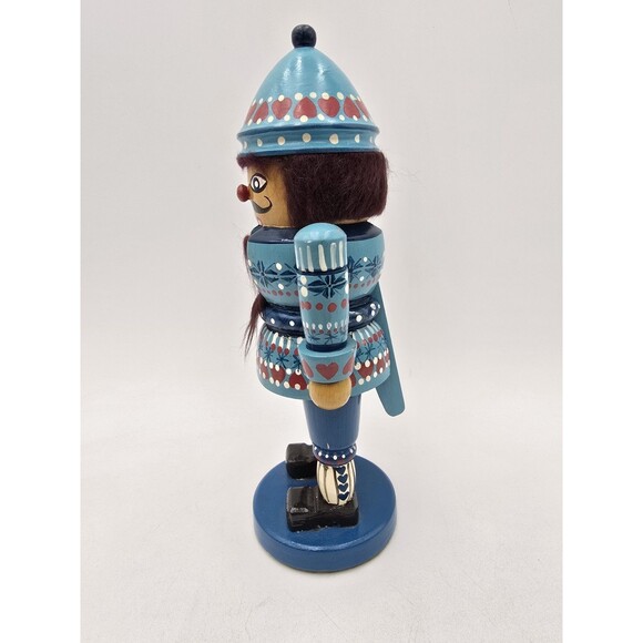 Vintage Nutcracker Blue Hat Sweater Moustache 9.5" Wooden - Picture 4 of 7